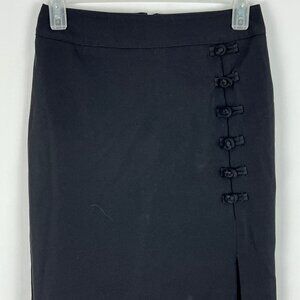 Historia Pencil Skirt Size 1 Black Waist 25in Front Slit Back Zip Stretch
